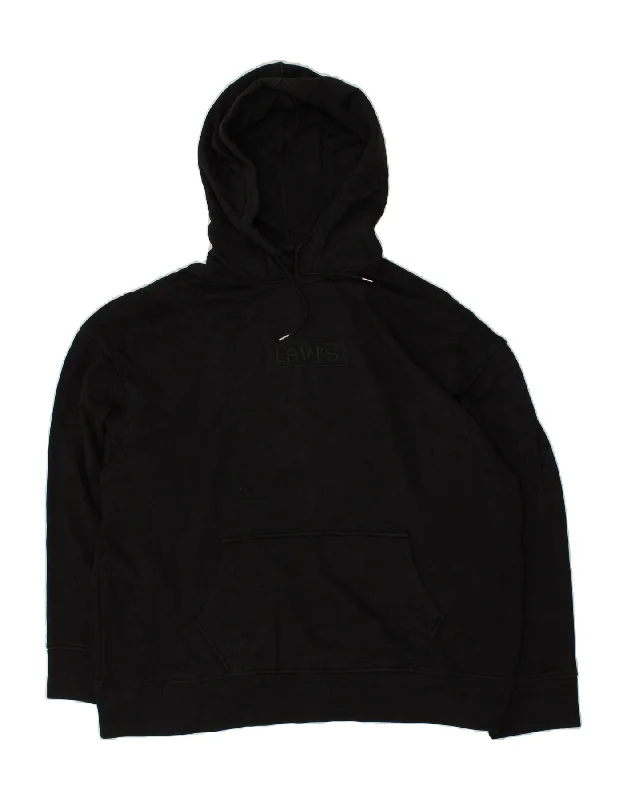 LEVI'S Mens Graphic Hoodie Jumper 2XL Black Cotton Hoodie with Patch Decorative Personalized LEVI'S Mens Graphic Hoodie Jumper 2XL Black Cotton Hoodie with Patch Decorative Personalized