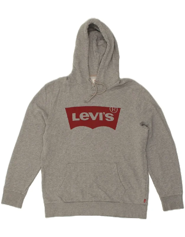 LEVI'S Mens Graphic Hoodie Jumper Large Grey Cotton Hoodie with Crew Neck Simple Timeless LEVI'S Mens Graphic Hoodie Jumper Large Grey Cotton Hoodie with Crew Neck Simple Timeless