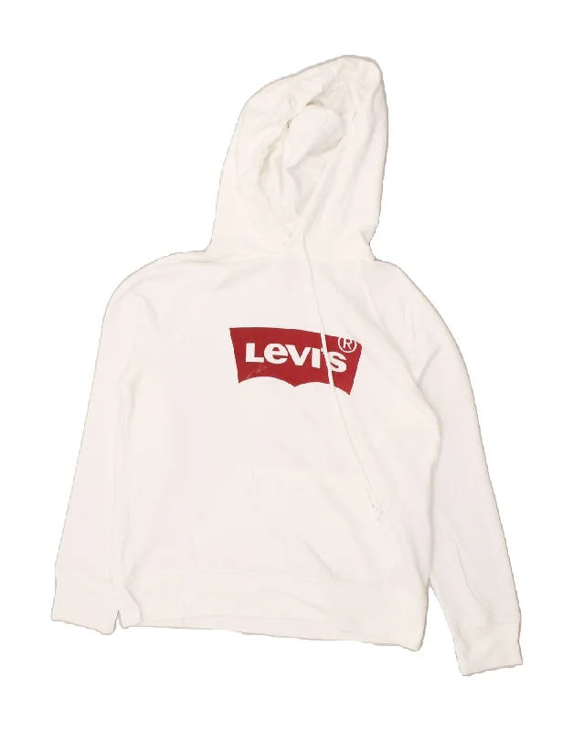 LEVI'S Womens Graphic Hoodie Jumper UK 10 Small White Cotton Hoodie with Typography Text Message LEVI'S Womens Graphic Hoodie Jumper UK 10 Small White Cotton Hoodie with Typography Text Message
