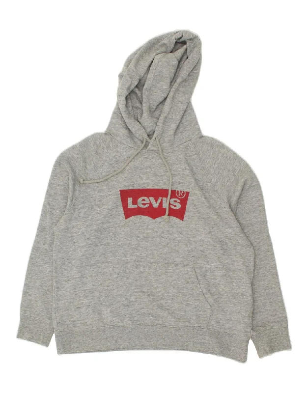 LEVI'S Womens Graphic Hoodie Jumper UK 18 XL Grey Flecked Cotton Hoodie with Turtle Neck Cozy Winter LEVI'S Womens Graphic Hoodie Jumper UK 18 XL Grey Flecked Cotton Hoodie with Turtle Neck Cozy Winter