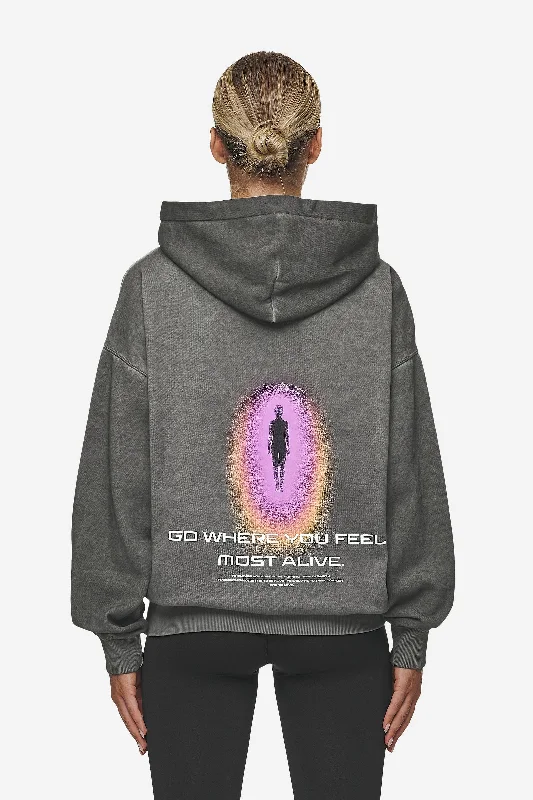Lui Sprayed Oversized Hoodie Oil Dyed Deep Grey Hoodie with Strings Custom Fit Adjustable Lui Sprayed Oversized Hoodie Oil Dyed Deep Grey Hoodie with Strings Custom Fit Adjustable