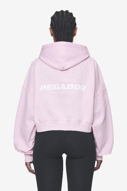 Luna Logo Oversized Cropped Hoodie Washed Bubblegum White Hoodie with Slit Hem Functional Movement Luna Logo Oversized Cropped Hoodie Washed Bubblegum White Hoodie with Slit Hem Functional Movement