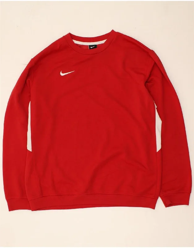 NIKE Womens Sweatshirt Jumper UK 16 Large Red Colourblock Polyester Hoodie with Hem Raw Edge Edgy Unfinished NIKE Womens Sweatshirt Jumper UK 16 Large Red Colourblock Polyester Hoodie with Hem Raw Edge Edgy Unfinished