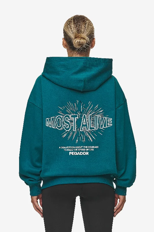 Nisa Oversized Hoodie Washed Urban Turquoise Hoodie with Drawstring Waist Adjustable Fitted Nisa Oversized Hoodie Washed Urban Turquoise Hoodie with Drawstring Waist Adjustable Fitted