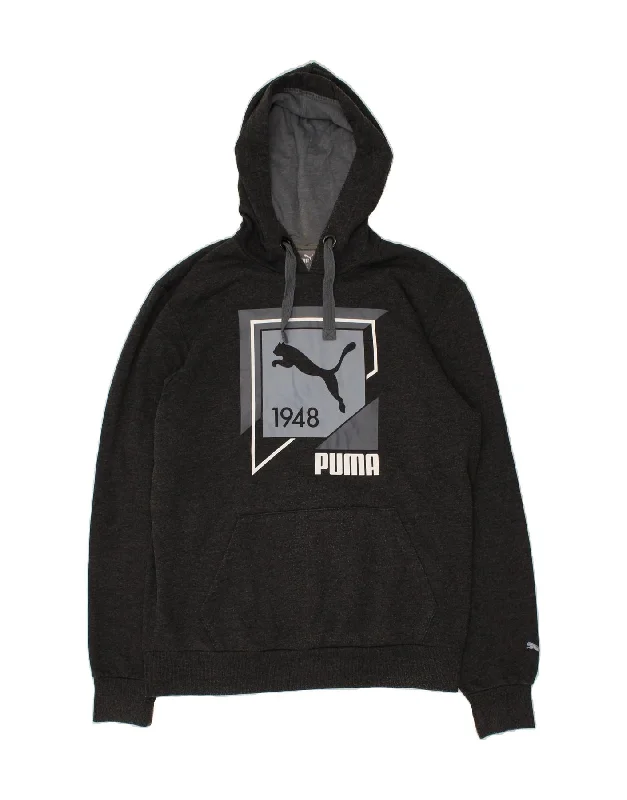 PUMA Mens Graphic Hoodie Jumper Large Grey Hoodie with Print Artistic Unique