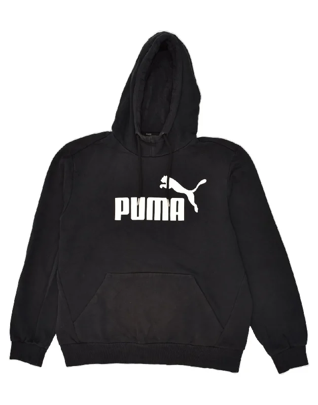 PUMA Mens Graphic Hoodie Jumper Medium Black Cotton Hoodie with Emblem Brand Identity PUMA Mens Graphic Hoodie Jumper Medium Black Cotton Hoodie with Emblem Brand Identity