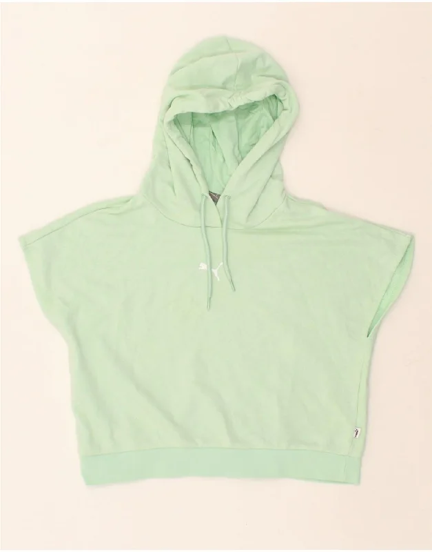 PUMA Womens Crop Sleeveless Hoodie Jumper UK 10 Small Green Cotton Hoodie with Full-Zip Functional Layering PUMA Womens Crop Sleeveless Hoodie Jumper UK 10 Small Green Cotton Hoodie with Full-Zip Functional Layering