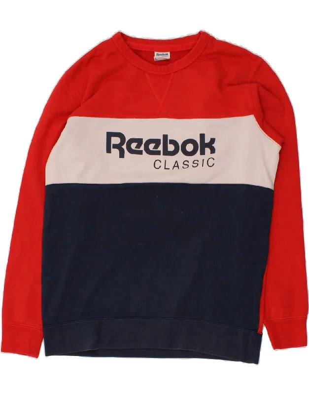 REEBOK Mens Classic Graphic Sweatshirt Jumper Large Red Colourblock Cotton Hoodie with Longline Fit Extended Stylish REEBOK Mens Classic Graphic Sweatshirt Jumper Large Red Colourblock Cotton Hoodie with Longline Fit Extended Stylish