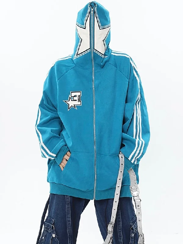 SEVERSTAS Letter Embroidery Stripe Long Sleeve Zip Up Hoodie Hoodie with Oversized Fit Loose Comfortable SEVERSTAS Letter Embroidery Stripe Long Sleeve Zip Up Hoodie Hoodie with Oversized Fit Loose Comfortable
