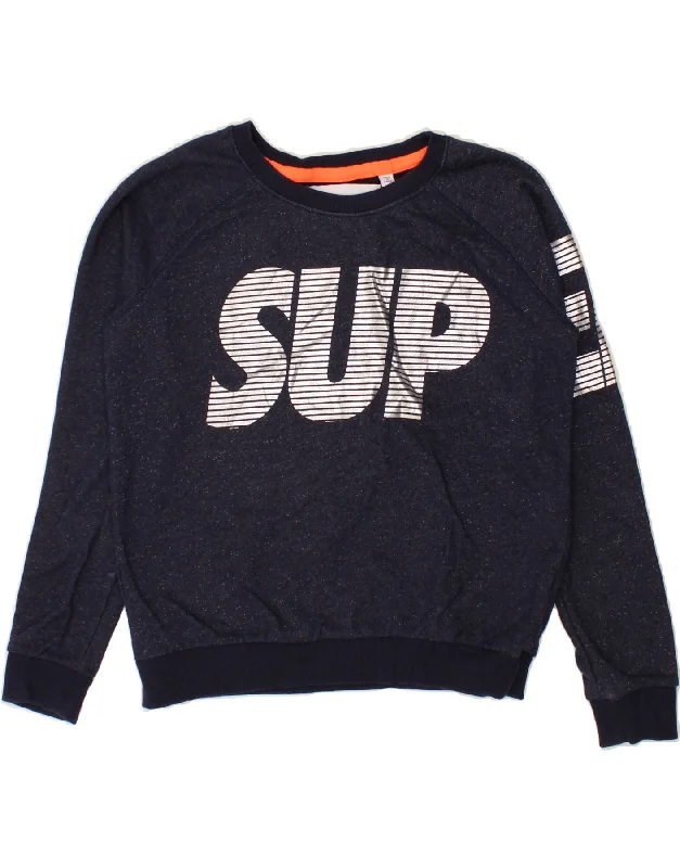 SUPERDRY Womens Graphic Crop Sweatshirt Jumper UK 10 Small Navy Blue Hoodie with Print Artistic Unique SUPERDRY Womens Graphic Crop Sweatshirt Jumper UK 10 Small Navy Blue Hoodie with Print Artistic Unique
