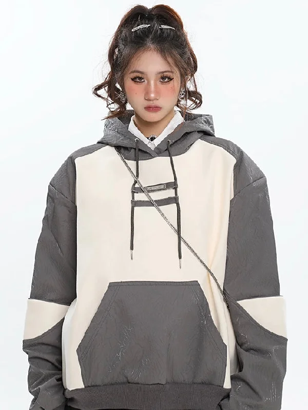 Sydnee Contrast Color Long Sleeve Zebra Stripe Reflective Silver Hoodie Hoodie with Applique Textured Unique Sydnee Contrast Color Long Sleeve Zebra Stripe Reflective Silver Hoodie Hoodie with Applique Textured Unique