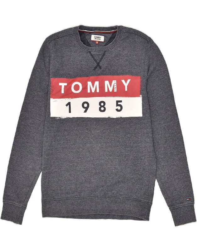 TOMMY HILFIGER Mens Graphic Sweatshirt Jumper Medium Grey Flecked Cotton Hoodie with Ribbed Hem Stretchable Secure TOMMY HILFIGER Mens Graphic Sweatshirt Jumper Medium Grey Flecked Cotton Hoodie with Ribbed Hem Stretchable Secure