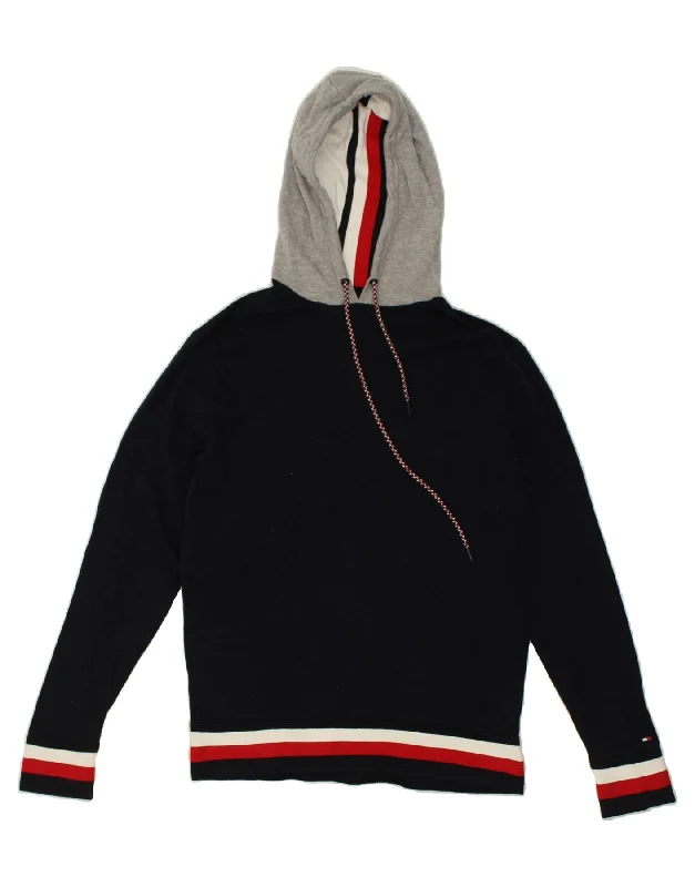 TOMMY HILFIGER Mens Hoodie Jumper Medium Navy Blue Colourblock Cotton Hoodie with Color Block Contrast Stylish TOMMY HILFIGER Mens Hoodie Jumper Medium Navy Blue Colourblock Cotton Hoodie with Color Block Contrast Stylish