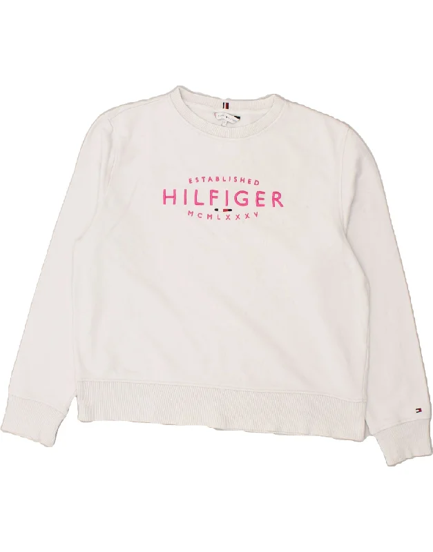 TOMMY HILFIGER Womens Graphic Crop Sweatshirt Jumper UK 16 Large White Hoodie with Exposed Zipper Edgy Industrial TOMMY HILFIGER Womens Graphic Crop Sweatshirt Jumper UK 16 Large White Hoodie with Exposed Zipper Edgy Industrial