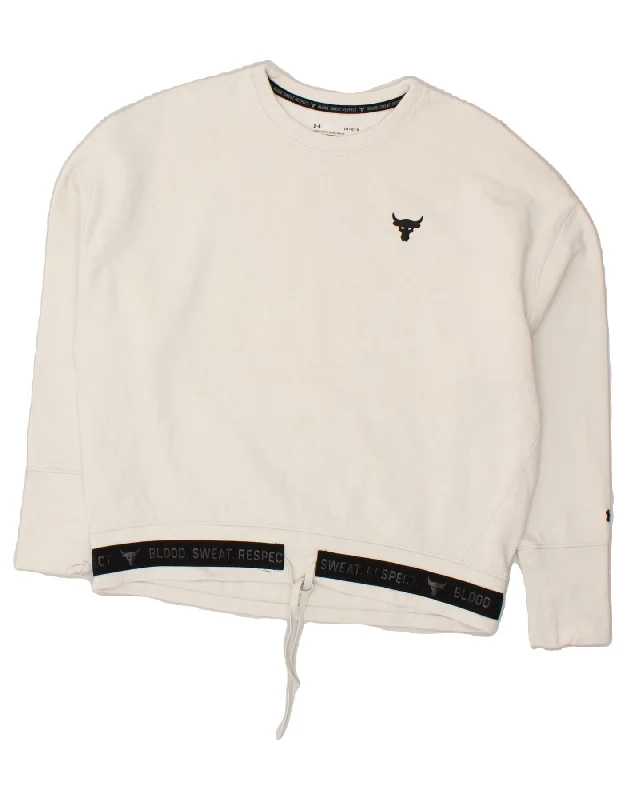 UNDER ARMOUR Womens Graphic Sweatshirt Jumper UK 16 Large White Cotton Hoodie with Full-Zip Functional Layering UNDER ARMOUR Womens Graphic Sweatshirt Jumper UK 16 Large White Cotton Hoodie with Full-Zip Functional Layering