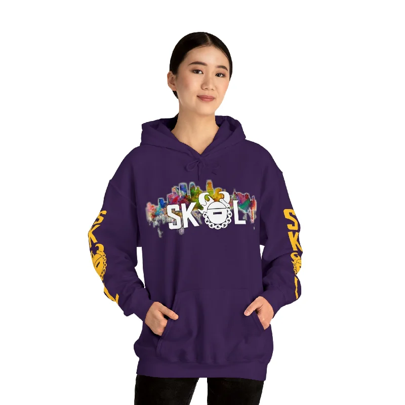 Unisex Heavy Blend™ Hooded Sweatshirt - Skyline + Original (Sleeves) Hoodie with Stripes Bold Sporty Unisex Heavy Blend™ Hooded Sweatshirt - Skyline + Original (Sleeves) Hoodie with Stripes Bold Sporty