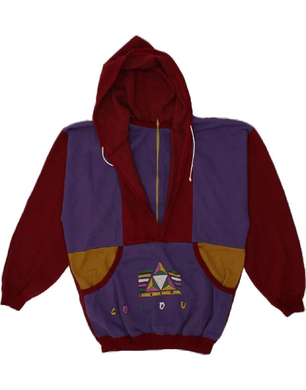 VINTAGE Mens Graphic Hoodie Jumper XL Red Colourblock Cotton Hoodie with Drawcord Adjustable Secure VINTAGE Mens Graphic Hoodie Jumper XL Red Colourblock Cotton Hoodie with Drawcord Adjustable Secure