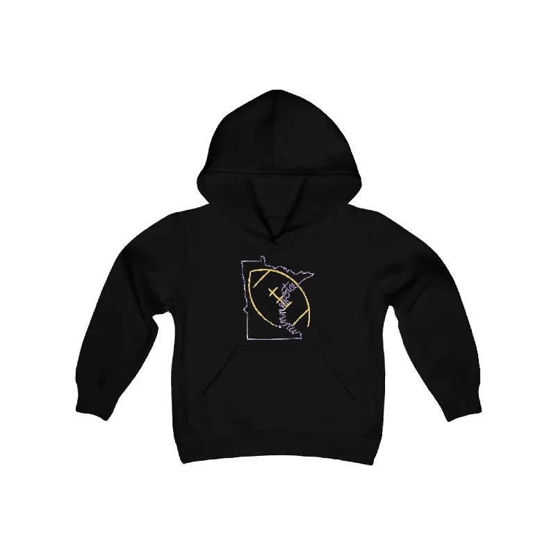 Youth Heavy Blend Hoodie - MN State Football Hoodie with Hem Elastic Stretchable Comfortable Youth Heavy Blend Hoodie - MN State Football Hoodie with Hem Elastic Stretchable Comfortable