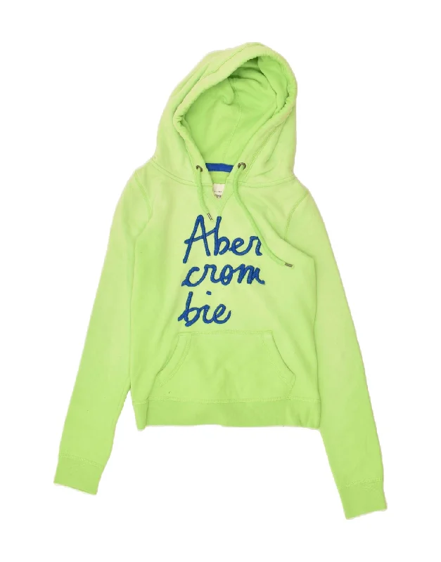 ABERCROMBIE & FITCH Womens Graphic Hoodie Jumper UK 6 XS Green Cotton Hoodie with Zipper Versatile Modern