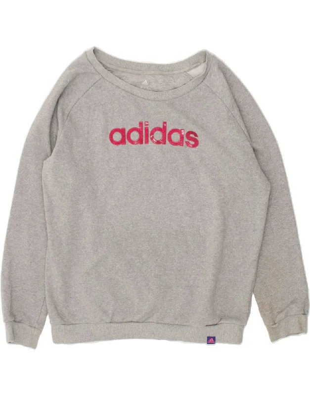 ADIDAS Womens Climalite Graphic Sweatshirt Jumper UK 20/22 XL Grey Cotton Graphic Hoodie Design Print