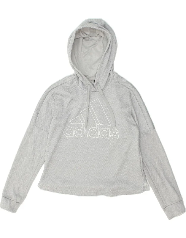 ADIDAS Womens Climawarm Graphic Hoodie Jumper UK 8/10 Small Grey Cotton Hoodie with Hem Applique Textured Unique