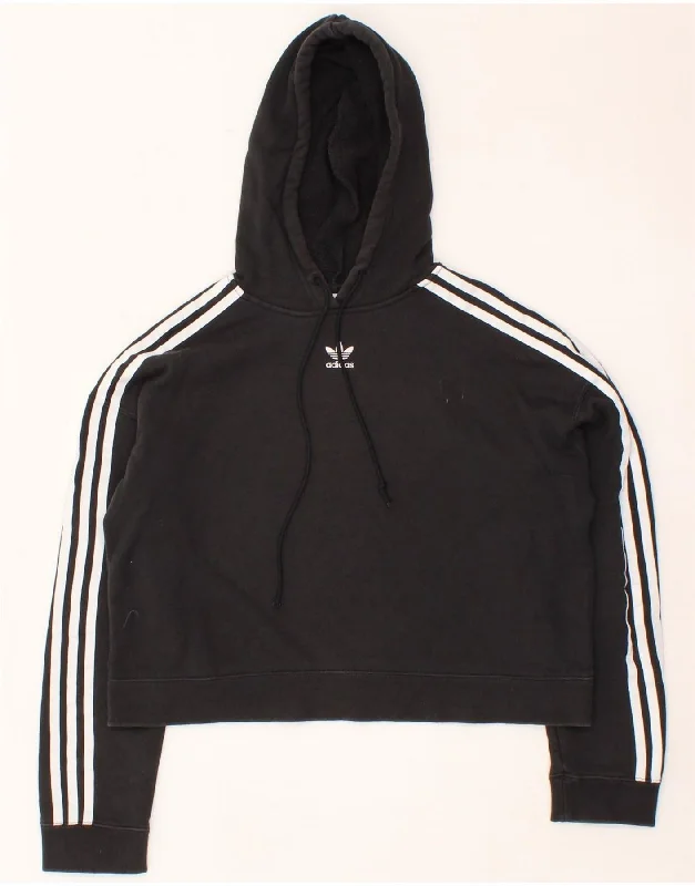 ADIDAS Womens Crop Hoodie Jumper UK 10 Small Black Cotton Hoodie with Cropped Fit Short Trendy