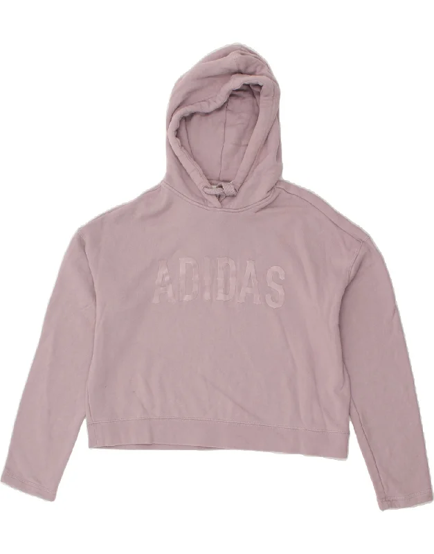 ADIDAS Womens Graphic Crop Hoodie Jumper UK 12 Medium Purple Hoodie with Hem Patch Decorative Personalized