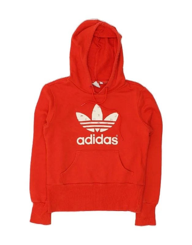 ADIDAS Womens Graphic Hoodie Jumper EU 38 Medium Red Cotton Hoodie with Elastic Waist Stretchable Comfortable