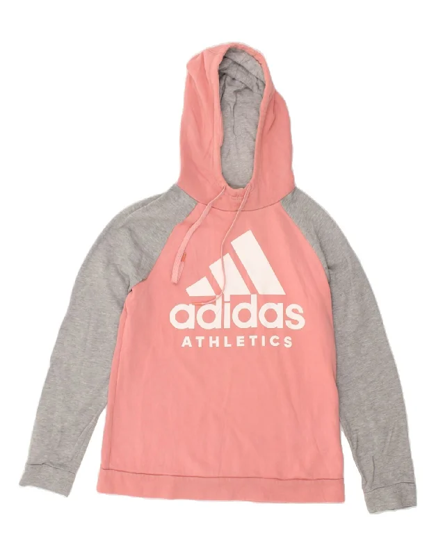 ADIDAS Womens Graphic Hoodie Jumper UK 12/14 Medium Pink Colourblock Hoodie with Tie-Dye Psychedelic Retro