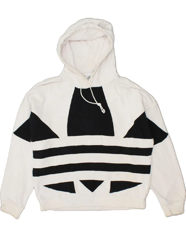 ADIDAS Womens Graphic Hoodie Jumper UK 14 Large  White Cotton Hoodie with Bell Sleeves Flared Feminine