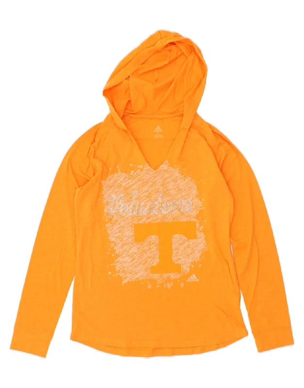 ADIDAS Womens Graphic Hoodie Jumper UK 14 Medium Orange Cotton Hoodie with Pocket Utility Practical