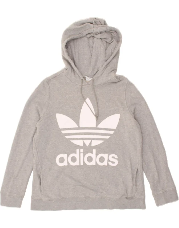 ADIDAS Womens Graphic Hoodie Jumper UK 18 XL Grey Cotton Hoodie with Illustration Artistic Creative