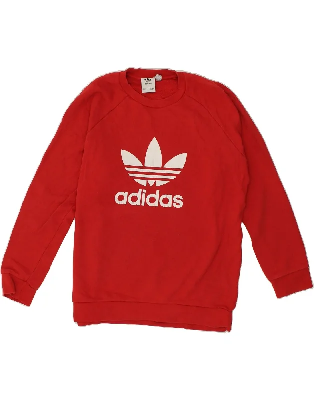 ADIDAS Womens Graphic Hoodie Jumper UK 18 XL Red Cotton Hoodie with Batwing Sleeves Loose Dramatic