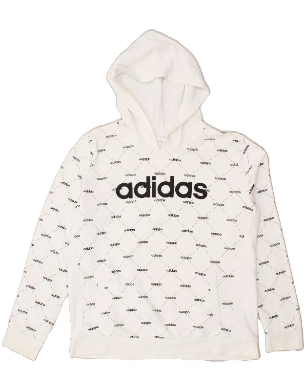 ADIDAS Womens Graphic Hoodie Jumper UK 20/22 XL White Cotton Hoodie with Rolled Sleeves Casual Relaxed