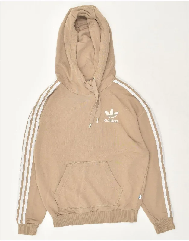 ADIDAS Womens Graphic Hoodie Jumper UK 6 XS Beige Cotton Hoodie with Tie-Dye Psychedelic Retro