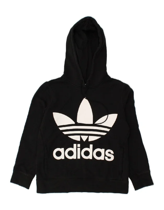 ADIDAS Womens Graphic Hoodie Jumper UK 6 XS Black Cotton Hoodie with Crew Neck Simple Timeless