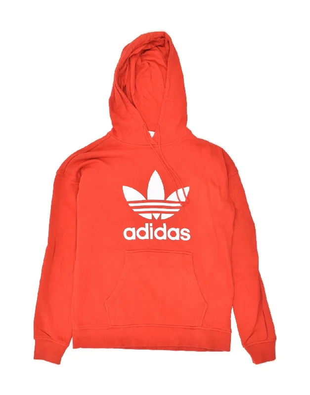 ADIDAS Womens Graphic Hoodie Jumper UK 6 XS Red Cotton Hoodie with Crew Neck Simple Timeless