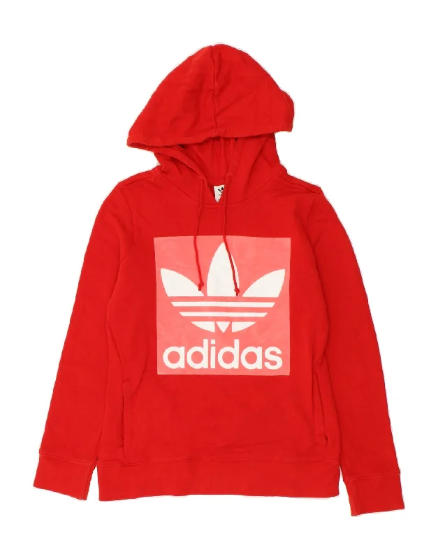 ADIDAS Womens Graphic Hoodie Jumper UK 8 Small Red Zip Hoodie Drawstring Kangaroo Pocket