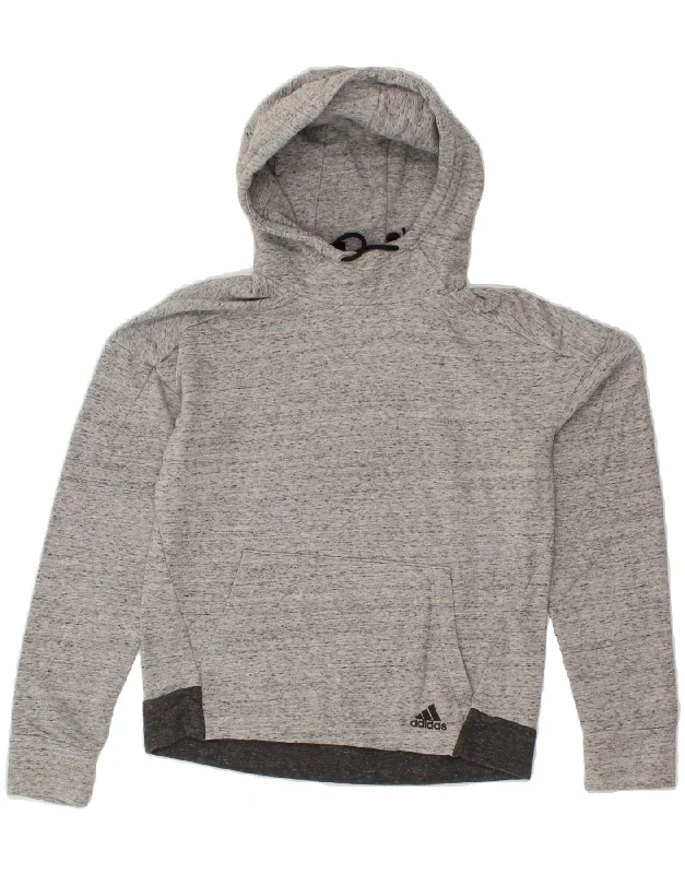 ADIDAS Womens Hoodie Jumper UK 10 Small Grey Flecked Hoodie with Hem Lace Feminine Delicate