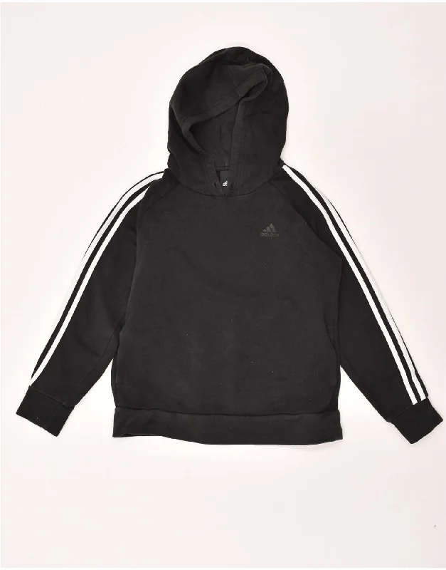 ADIDAS Womens Hoodie Jumper UK 12/14 Medium Black Cotton Hoodie with Hidden Zipper Minimalist Clean