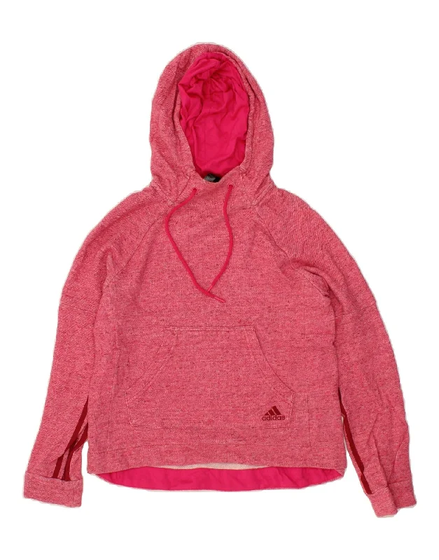 ADIDAS Womens Hoodie Jumper UK 8/10 Small Pink Flecked Polyester Hoodie with Side Slits Relaxed Casual