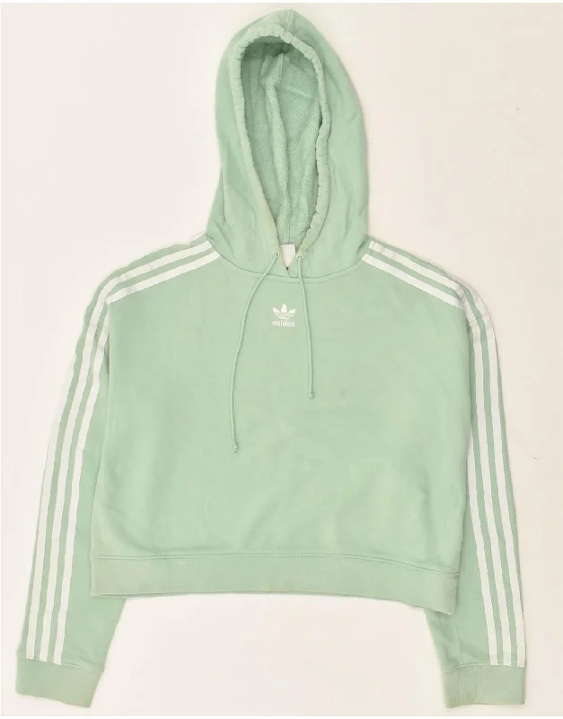 ADIDAS Womens Oversized Crop Hoodie Jumper UK 8 Small Green Cotton Hoodie with Applique Textured Unique