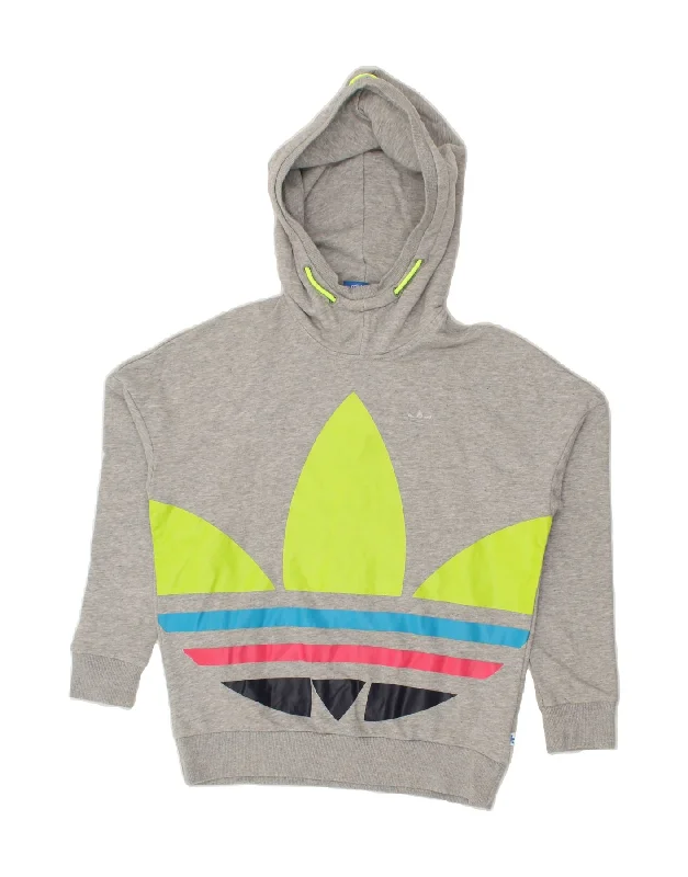 ADIDAS Womens Oversized Graphic Hoodie Jumper UK 8 Small Grey Cotton Hoodie with Sequins Glamorous Eye-catching