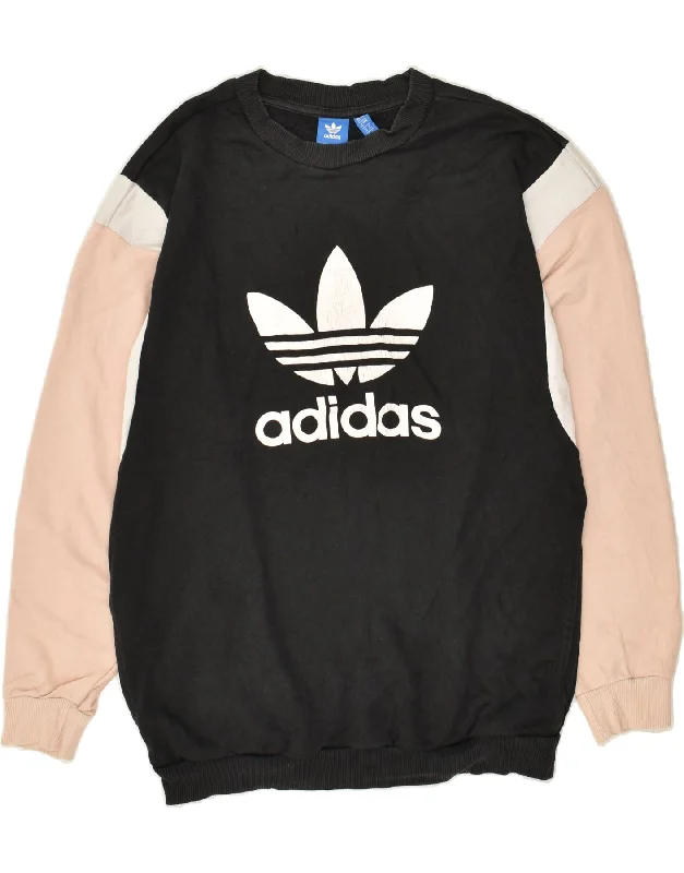 ADIDAS Womens Oversized Graphic Sweatshirt Jumper UK 12 Medium Black Hoodie with Patch Decorative Personalized