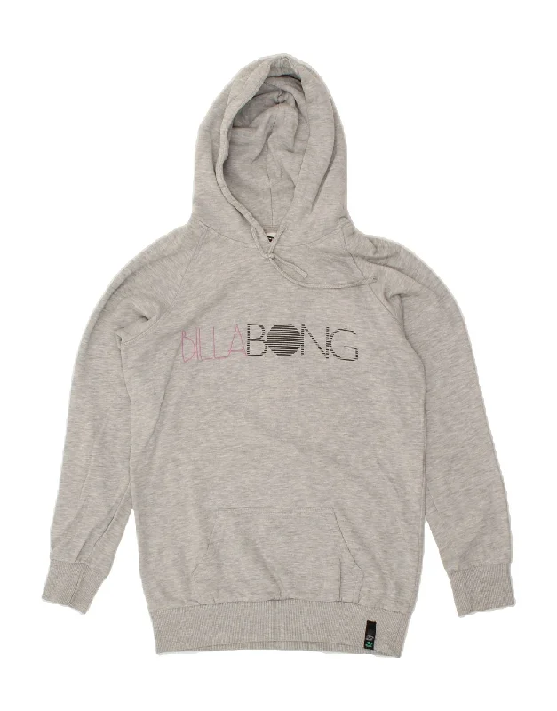 BILLABONG Womens Graphic Hoodie Jumper UK 10 Small Grey Hoodie with Double Zipper Versatile Adjustable