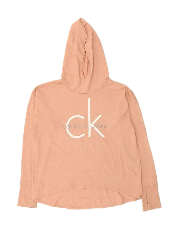 CALVIN KLEIN JEANS Womens Graphic Hoodie Jumper UK 10 Small Beige Hoodie Dress Longline Feminine