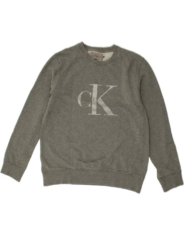 CALVIN KLEIN JEANS Womens Graphic Sweatshirt Jumper UK 20 2XL Grey Hoodie with Camouflage Military Edgy