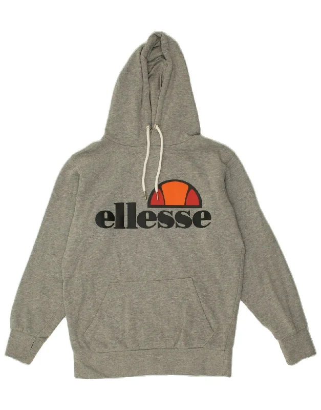 ELLESSE Womens Graphic Hoodie Jumper UK 10 Small Grey Hoodie with Lace Feminine Delicate