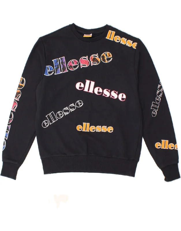 ELLESSE Womens Graphic Sweatshirt Jumper UK 12 Medium  Grey Cotton Hoodie Sweatshirt Pullover