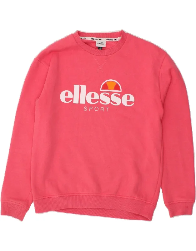 ELLESSE Womens Graphic Sweatshirt Jumper UK 12 Medium  Pink Cotton Hoodie with Pastel Soft Subtle